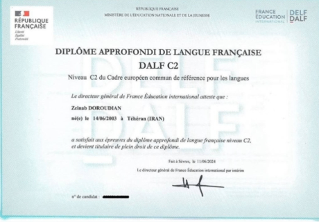 Zeinab Doroudian — diplôme DALF C2